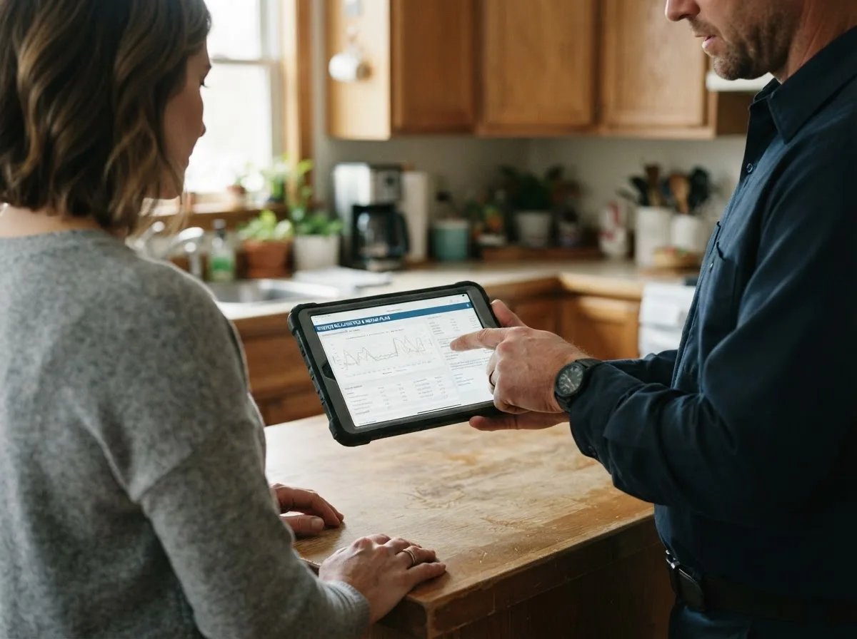 HVAC technician inspecting a heating & cooling system in Dammeron Valley, UT